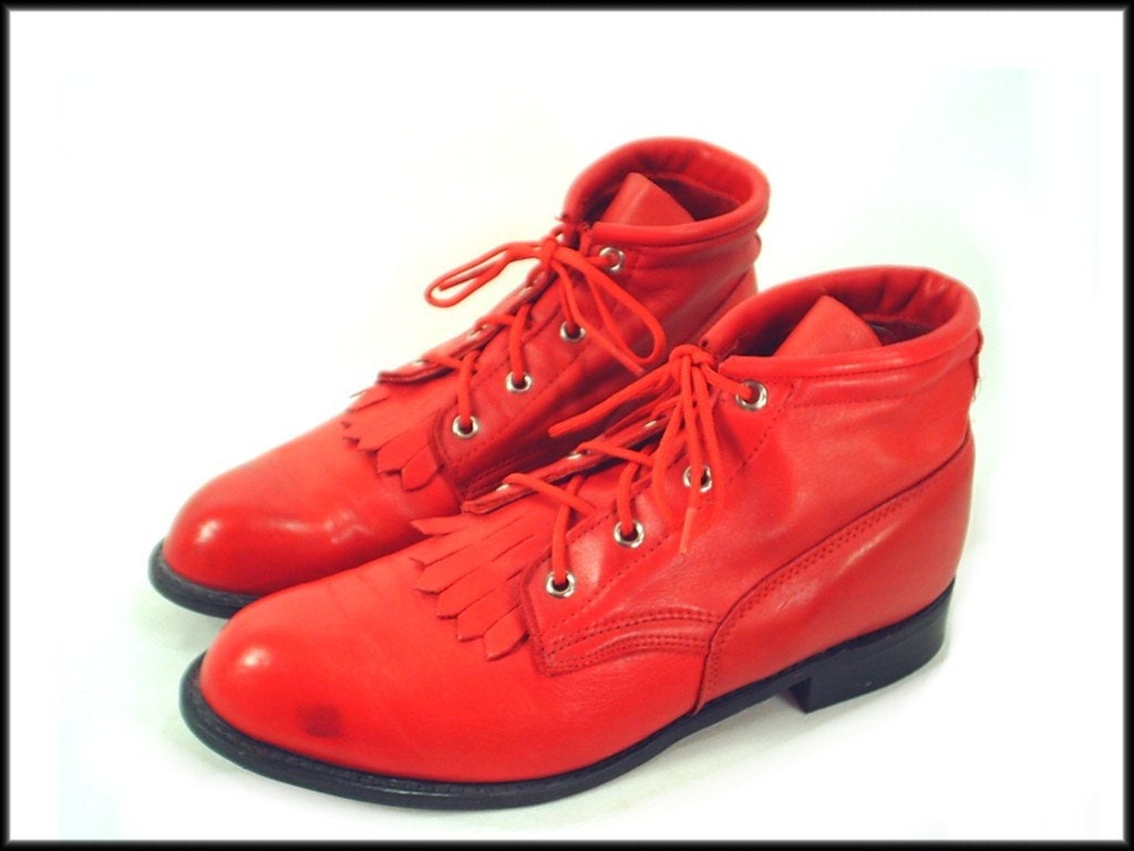 vintage 80's RED leather lace up oxford ankle boots 8 / 8.5