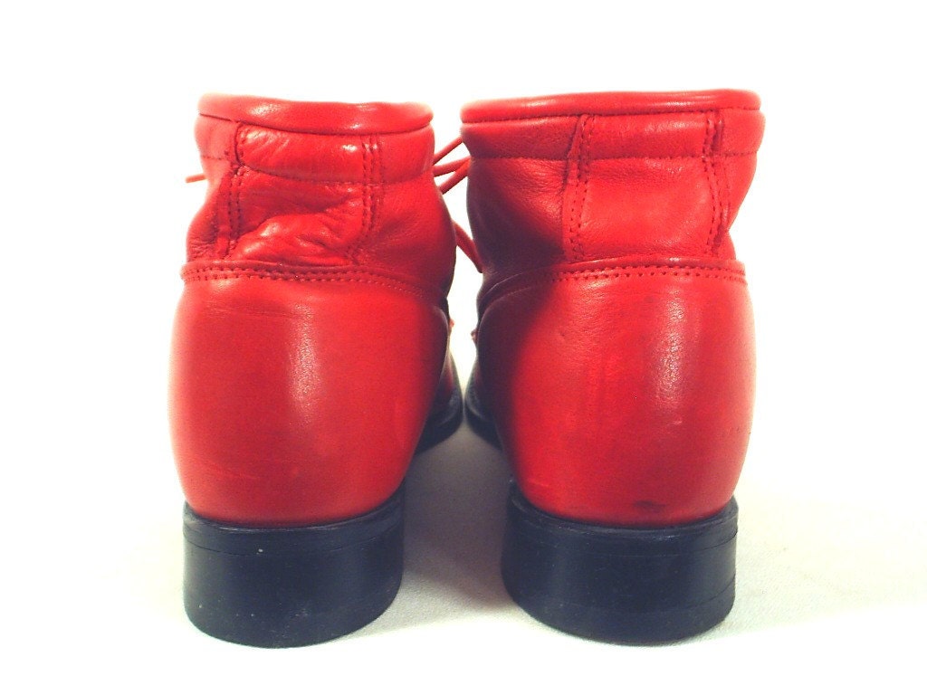 vintage 80's RED leather lace up oxford ankle boots 8 / 8.5