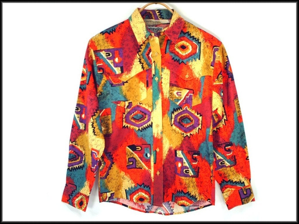 80's southwest COTTON vintage western shirt S Wrangler
