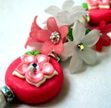 SALE......One of a Kind Sterling Silver, Polymer Clay, Vintage Lucite, Apple Green Turquoise, and Swarovski Crystal Bracelet