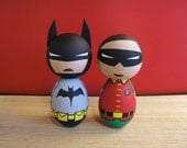 Kokeshi doll. Batman and Robin inspired custom set.