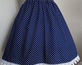 Vintage Cotton Handmade Blue Skirt With Venice Lace Trim