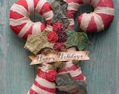 Big Candy Canes PDF Pattern - fabric primitive holly Christmas Old Grubby banner sparkle wall hanging
