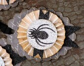 Set of THREE Vintage Inspired HALLOWEEN Gift Tags Ornaments Victorian Paper Rosettes SPIDERS