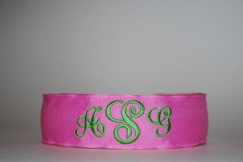 Embroidered 3 Letter Script Monogram Headband Custom Boutique Initials Personalized Adult Child Ribbon