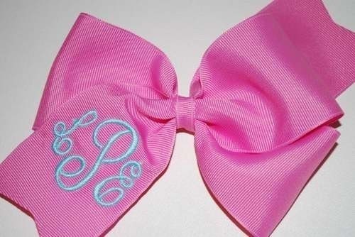 Embroidered Monogram Hair Bow Personalization Initial Script DARLING