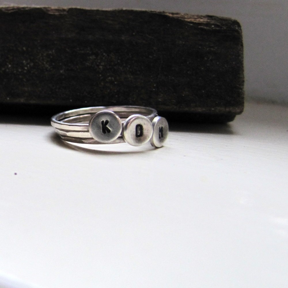 Sterling silver personalized stacker rings three initial rings set