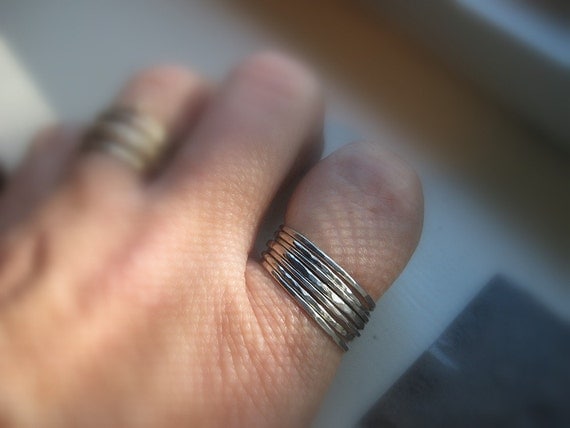 10k White Gold Hammered Stacking Rings