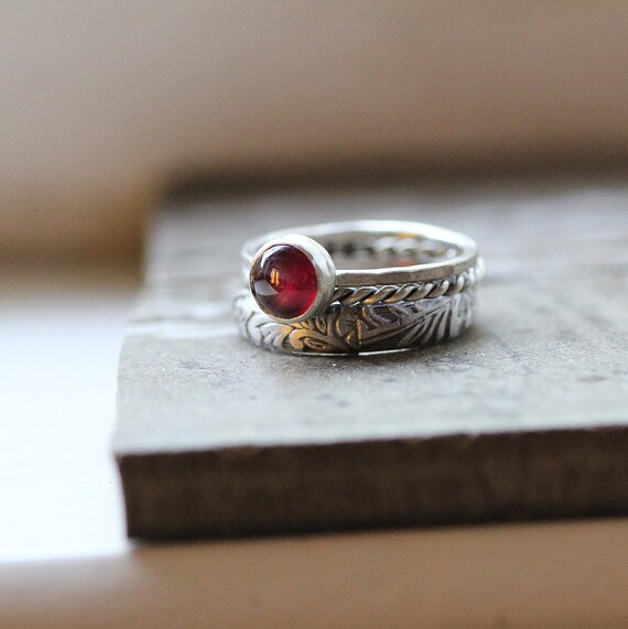 Stacking Engagement Ring Sterling Silver and Ruby Gemstone