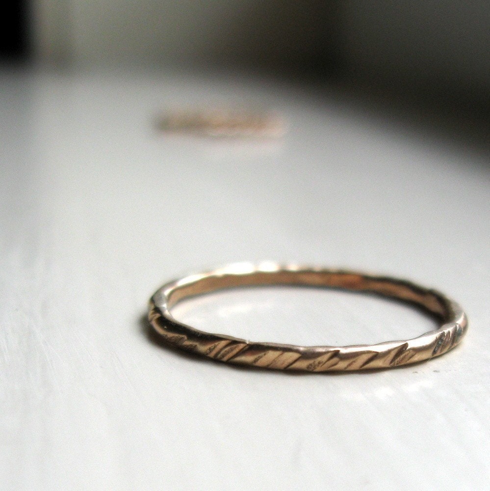 Rustic textured gold stacking ring