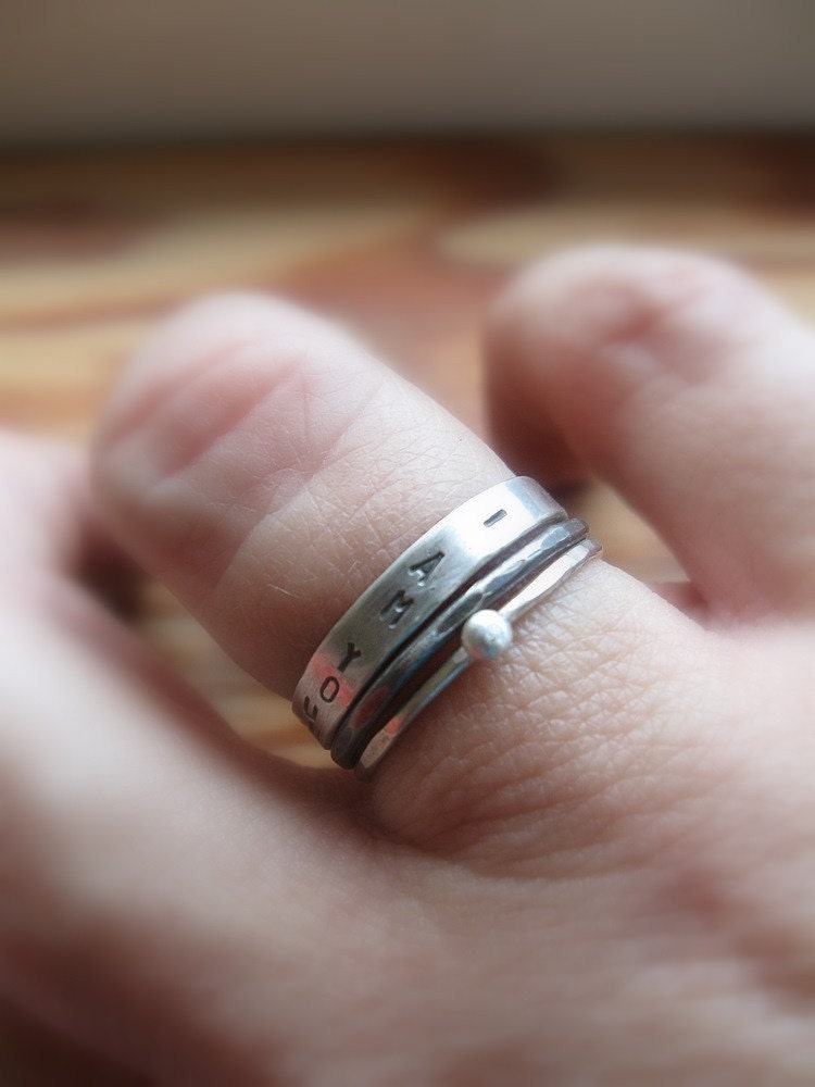 Sterling silver wedding set personalized stacking rings wedding band