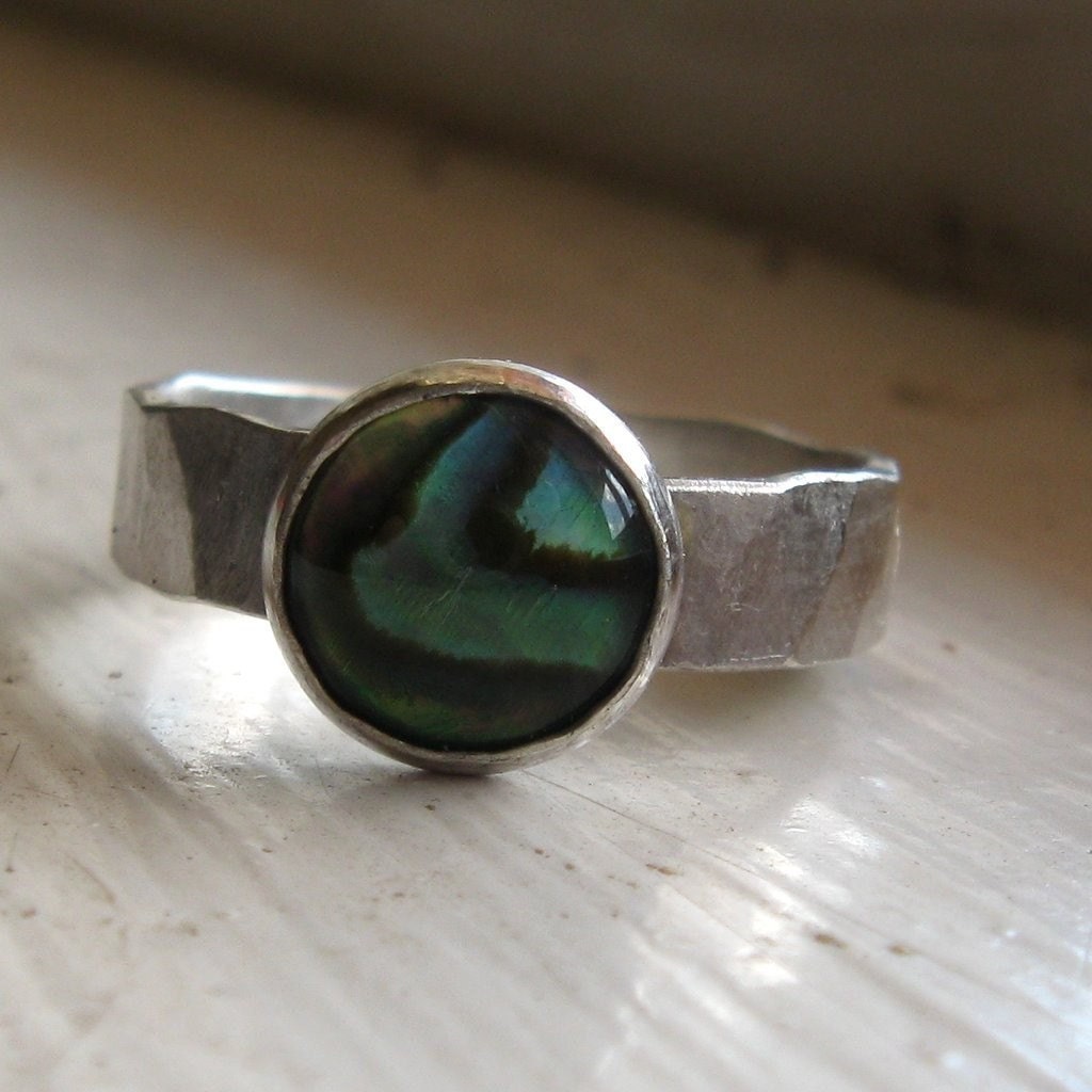 Abalone Ring - Rustic Hammered Sterling Silver