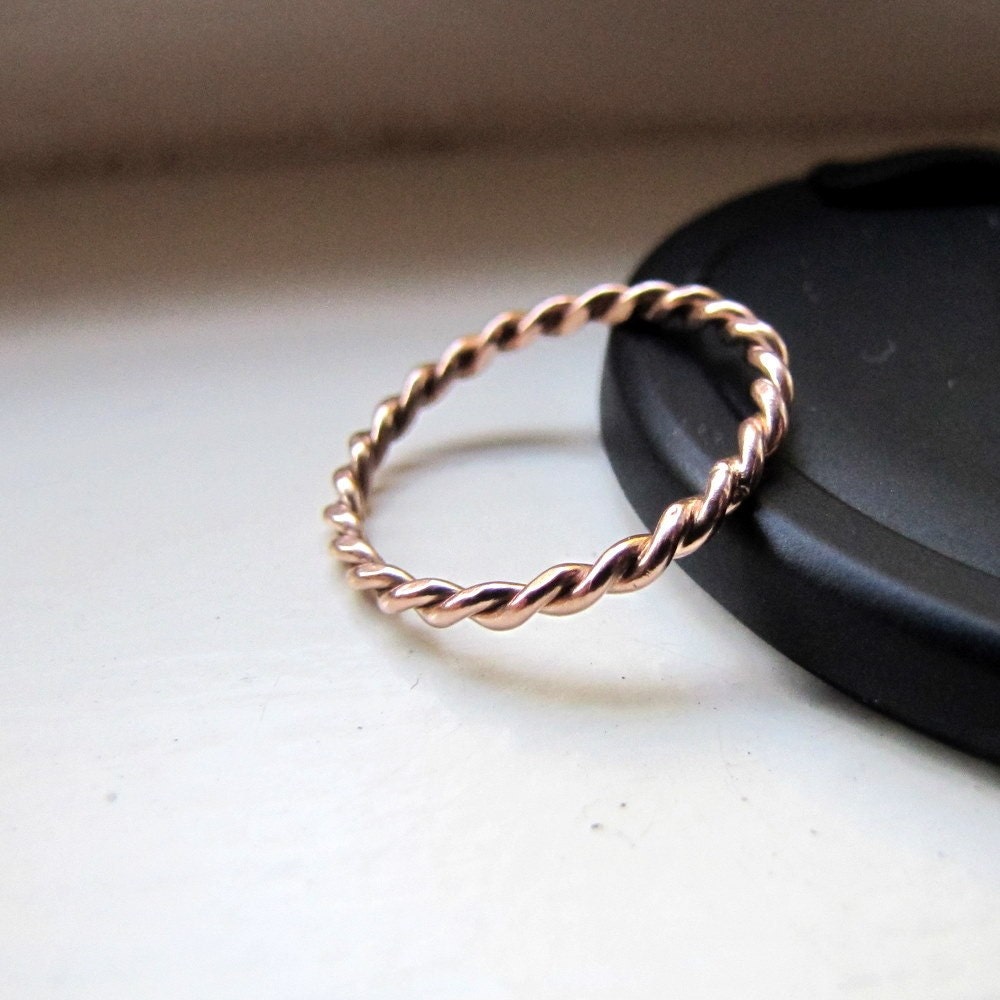 Hand twisted solid gold stacking ring