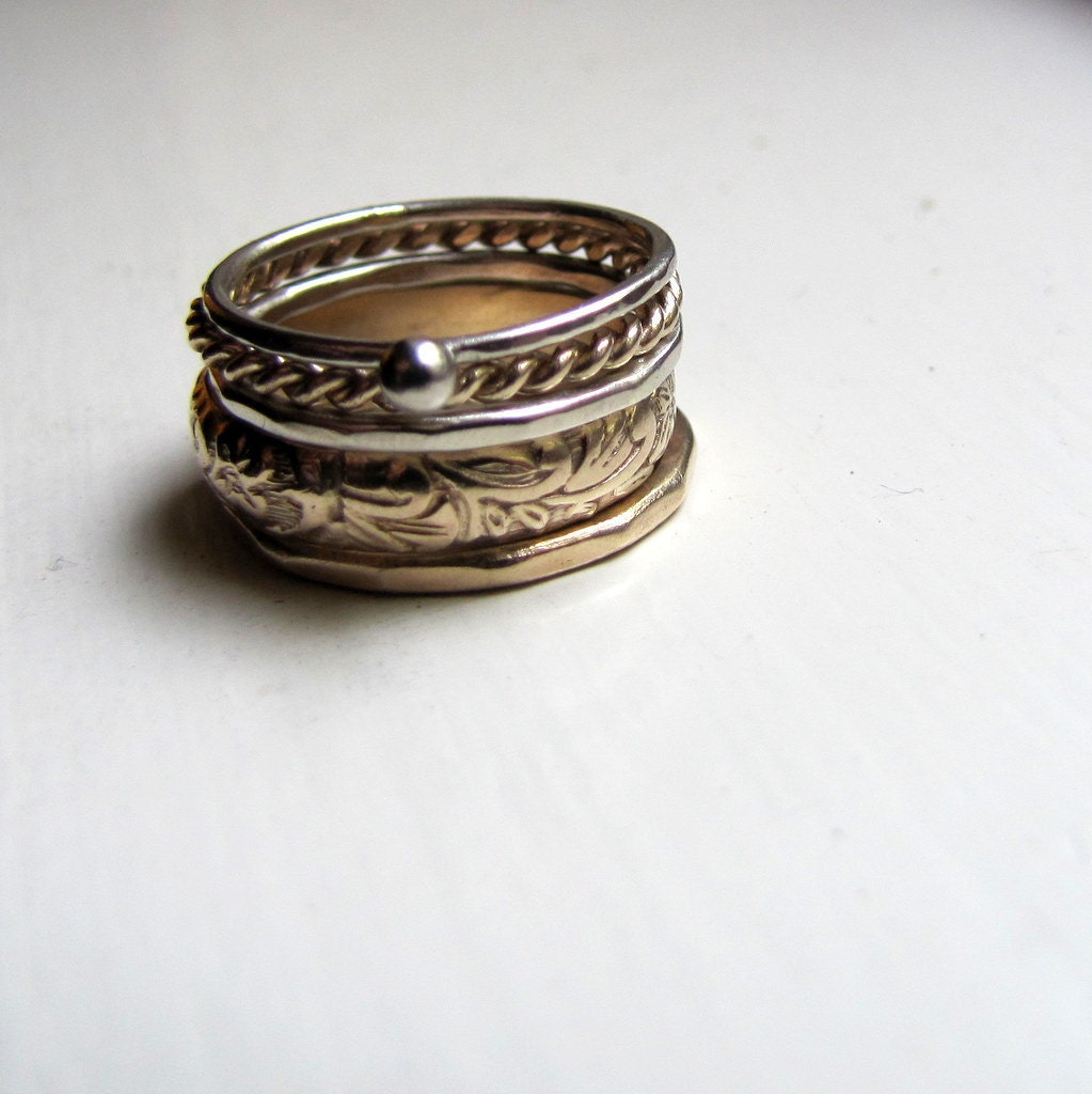 Gold Stacking Rings Five Pieces