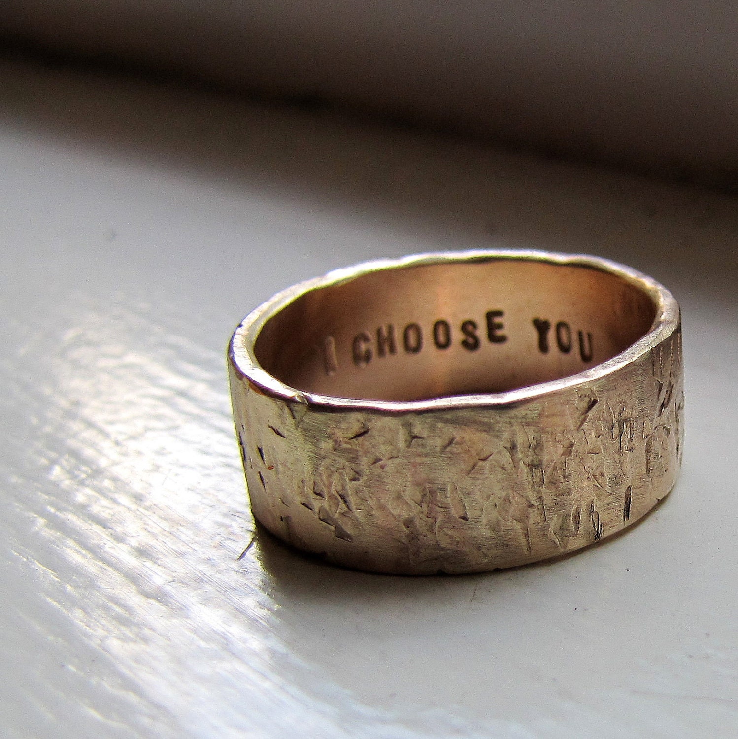Men's Wedding Band - 14k Gold Unique Rustic Distressed Ring