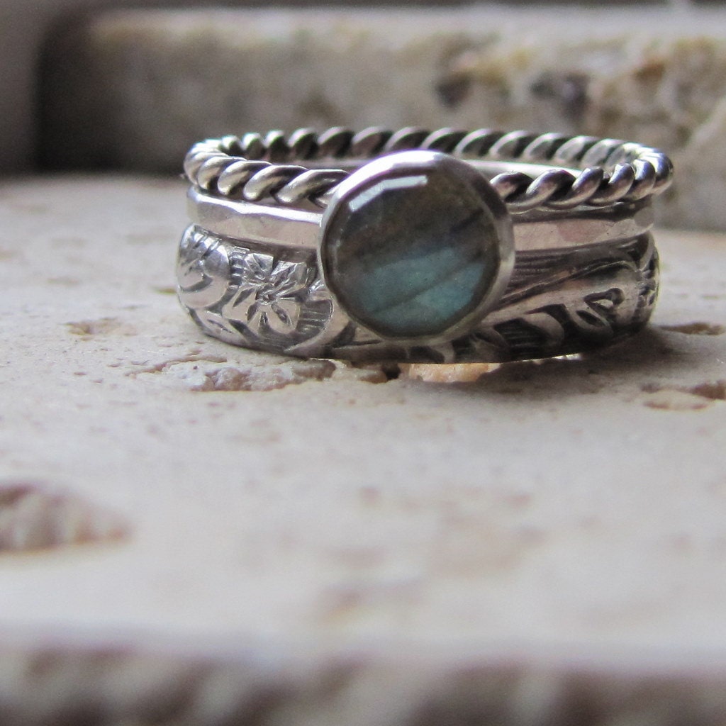 Handmade Labradorite Engagement Ring Set