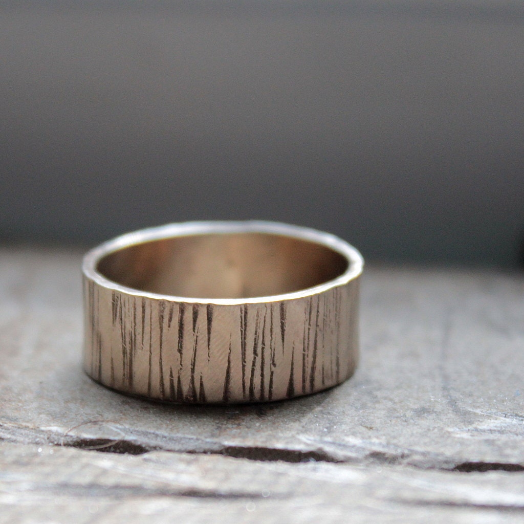 For Christina: 6mm Woodland Tree Bark White Gold Wedding Band recycled metal