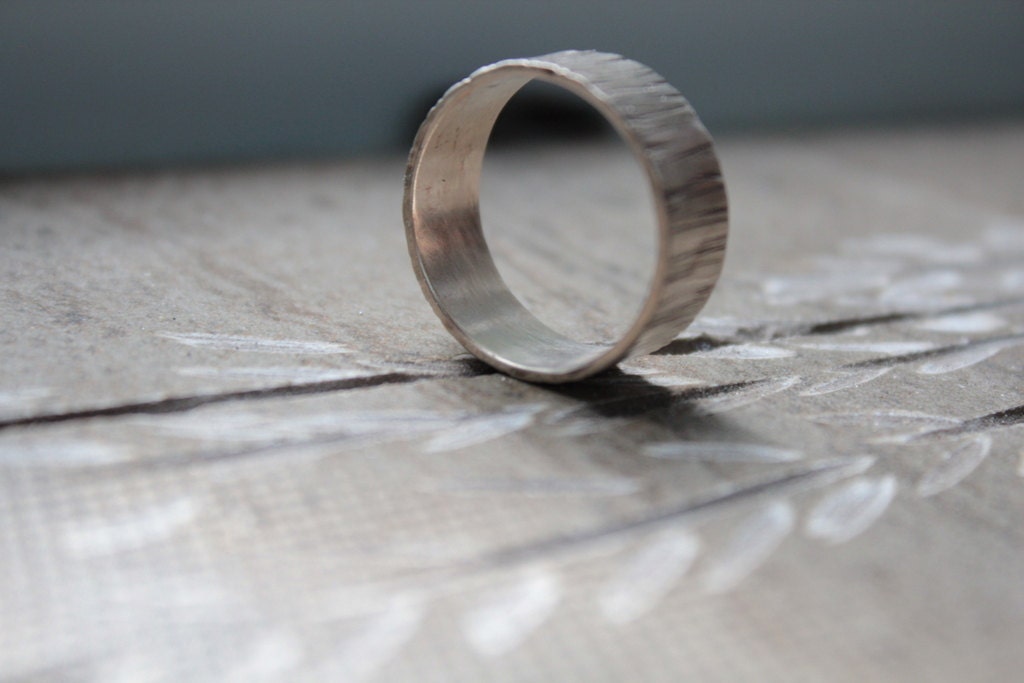 For Christina: 6mm Woodland Tree Bark White Gold Wedding Band recycled metal