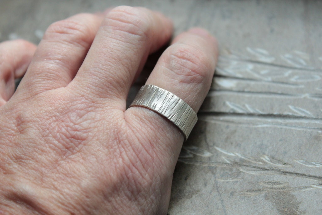 For Christina: 6mm Woodland Tree Bark White Gold Wedding Band recycled metal