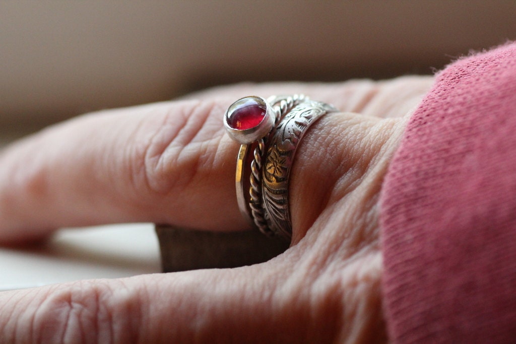 Stacking Engagement Ring Sterling Silver and Ruby Gemstone