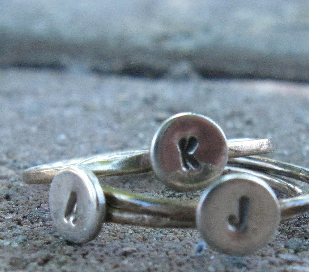 Solid gold and sterling initial rings