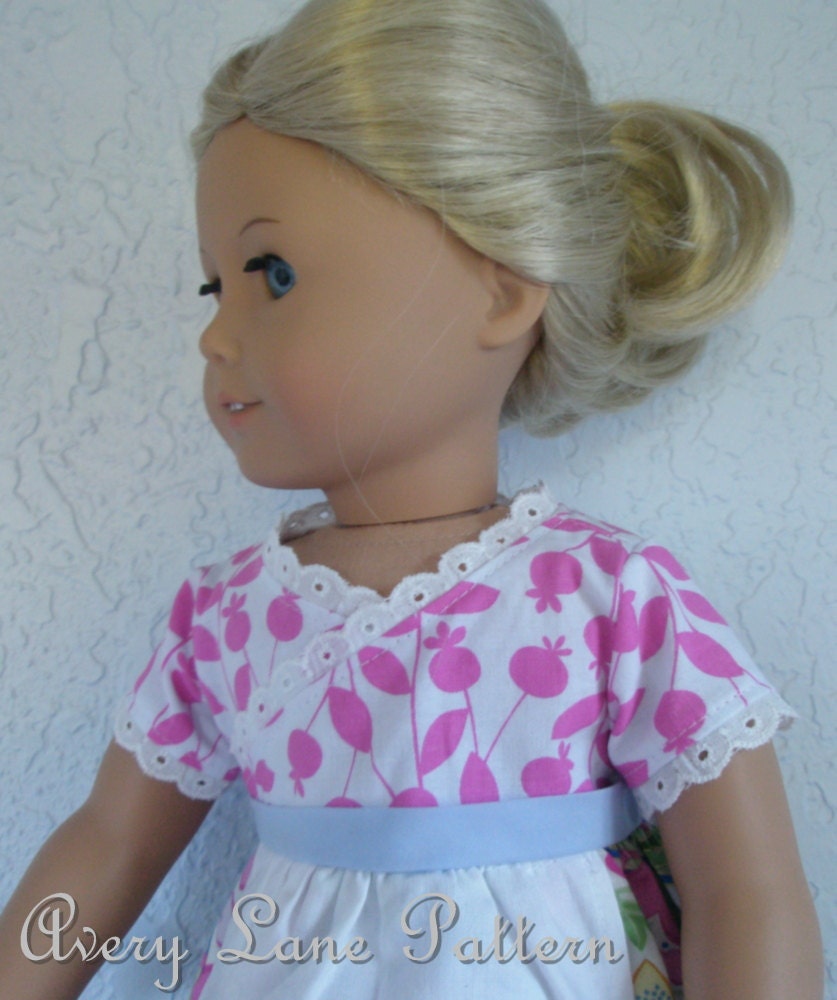 Emily's Dress pattern with Crossed Front  Bodice details Boutique doll Pattern  Avery Lane 18 inch doll PDF Patern email delivery
