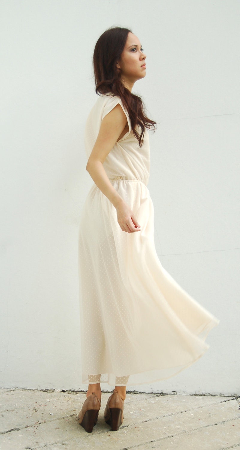 CUSTOM MADE for your size : Dress white dots bridesmaids maxi S/M romantic wedding