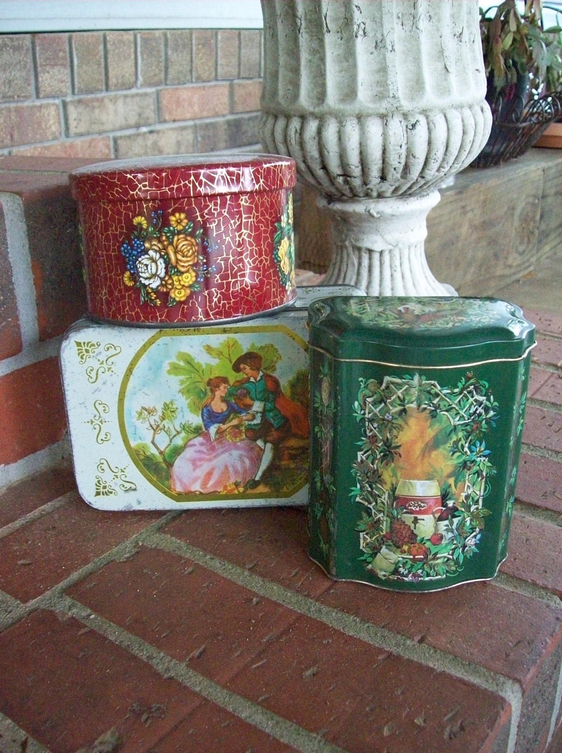 Vintage Boxes DAHER Tin Box Storage French Country Farmhouse Cottage Chic Shabby Victorian Storage Boxes Jewelry Gift Boxes English Set of 3