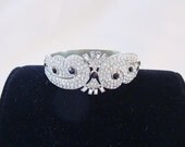 Art Deco Black & Clear Rhinestone Bracelet, Clamper - Bridal- Formal