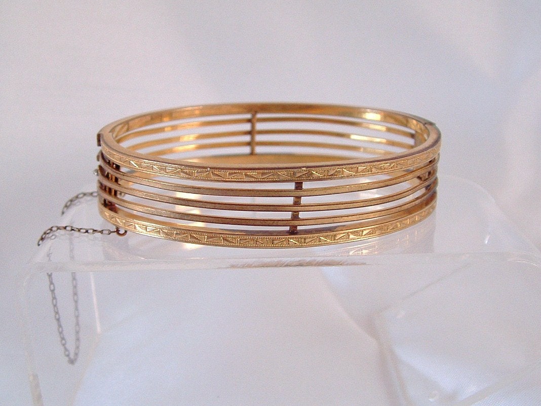 Art Nouveau Rolled Gold Plated Bracelet 10K Hinged P.S. Co.
