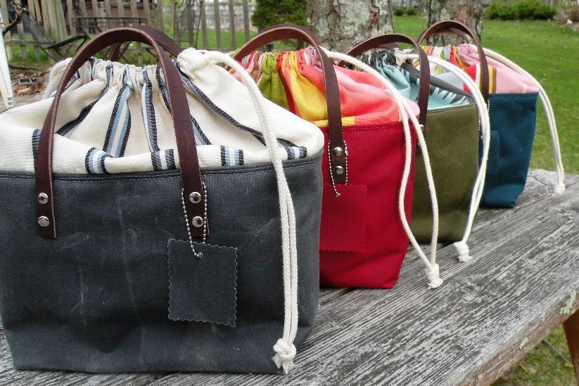 Lunch Tote in Grey Waxed Canvas