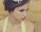 White Feather Birdcage Bridal Hat w/ Crystal Veil and Deco Star - Can Be Done In Any Color YOU Choose FREE SHIPPING