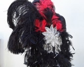 Vegas Showgirl Feather Headdress, Halloween Costume, Burlesque, Black, Silver, Red, Batcakes Couture