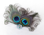 Peacock Feather Fascinator, Hair Clip, Women's Hair Accessory, Bridesmaid,  Blue, Green, Mosiac, Batcakes Couture