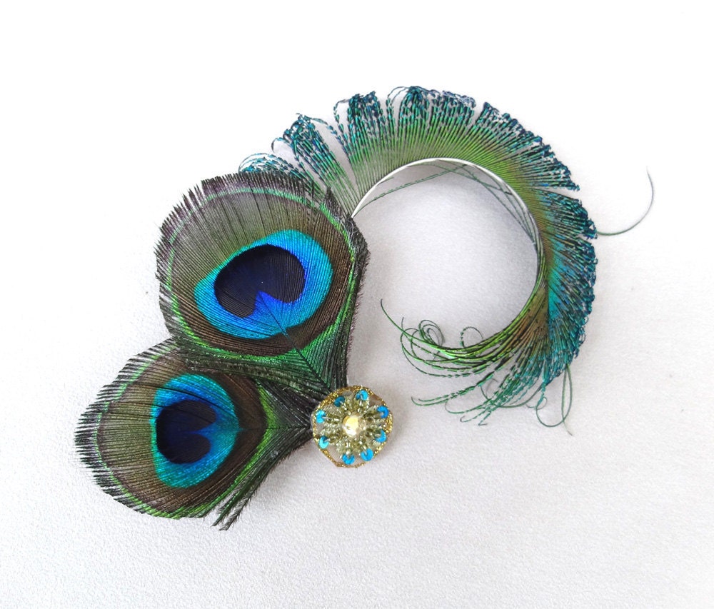 Peacock Feather Fascinator, Weddings, Bridesmaid, Bridal Hair Accessory, Blue, Green, Hair Clip, gold, turquoise,  Batcakes Couture