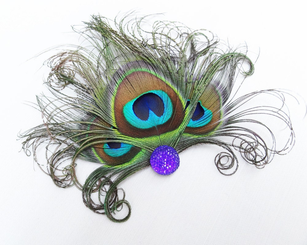 Purple, Peacock Feather Fascinator, Hair Accessory, Bridesmaids, Bridal Head Piece, Hair Clip, Deep Purple, Batcakes Couture