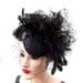 Black Birdcage Veil, High Fashion, Peacock Feather Fascinator, Cocktail Hat, Large Black Puff Ostrich, Weddings, Batcakes Couture