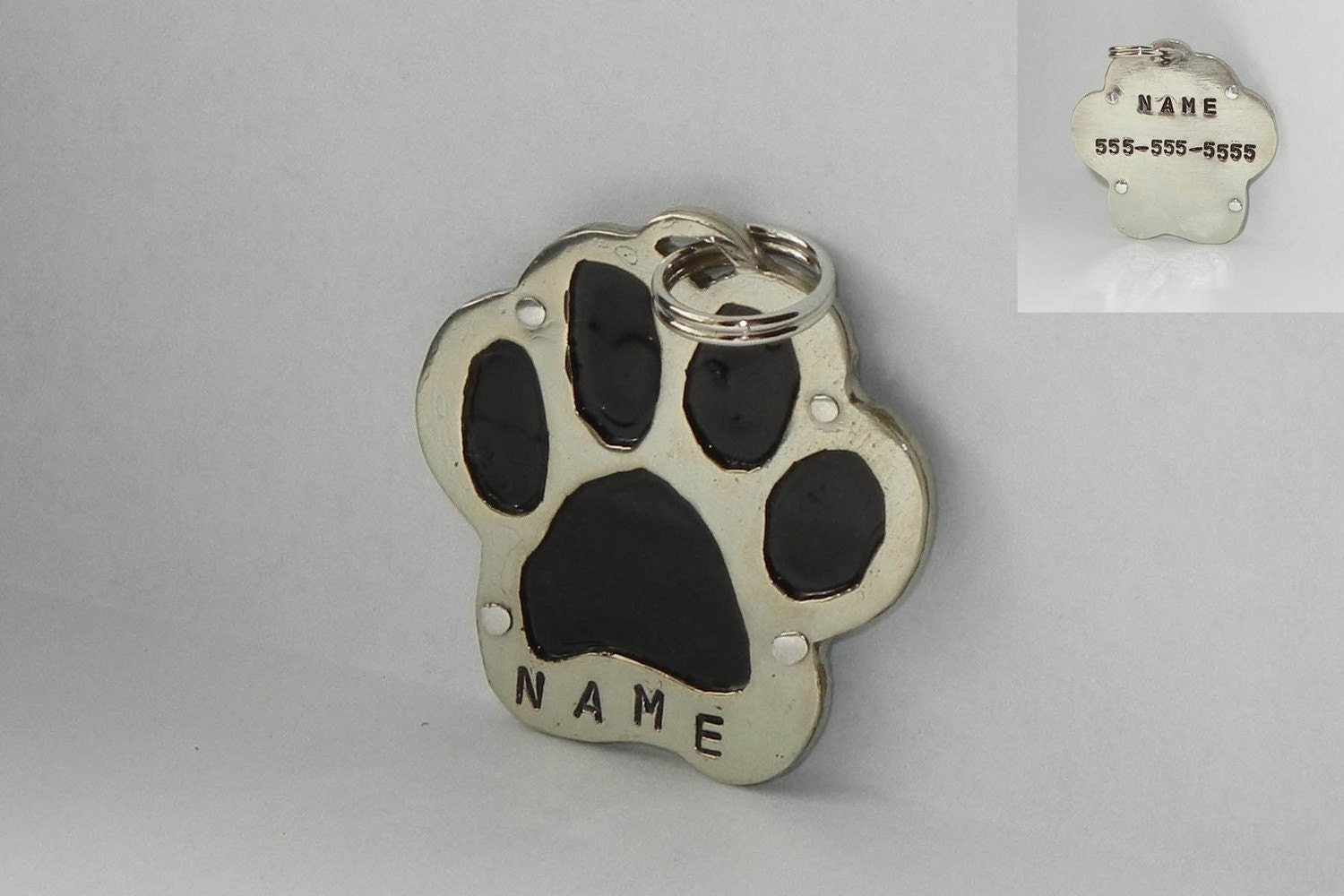 Nickel silver dog paw print dog pet tag id