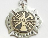Maltese Cross FIREFIGHTER FIREMAN BADGE dog pet tag id. Unique pet tag handcrafted in brass and nickel silver.