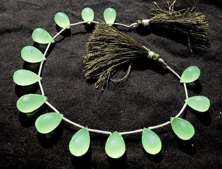 8 Inches - AAA Prehnite Chalcedony Faceted Drop Briolettes Size 13x8 - 15x8mm approx
