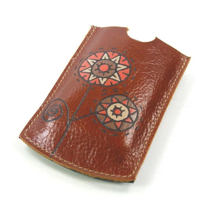 Tan Two flower - Iphone , Itouch ,ipod,cover leather