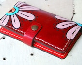 Hand Stitched BifoldWallet leather iPhone 5 / 4s iPod Touch case - Flower in red