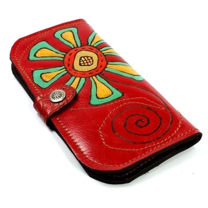 Wallet Leather - Jazzy Flowers with Red Mothers day gift