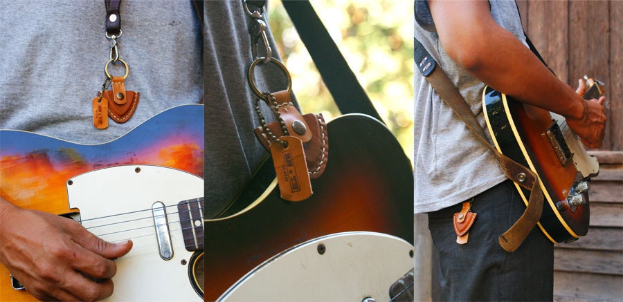 Personalized Guitar pick case leather keyring custom name initial monogram / Men Gift