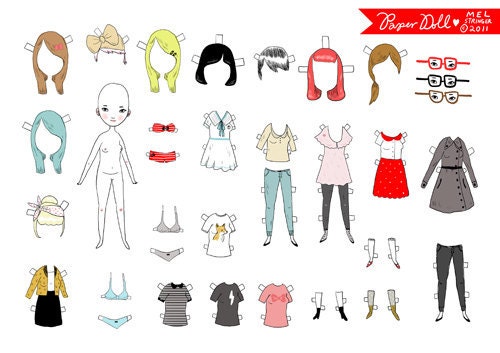 Paper Doll Playset - Comes with lots of different outfits - Printable PDF file