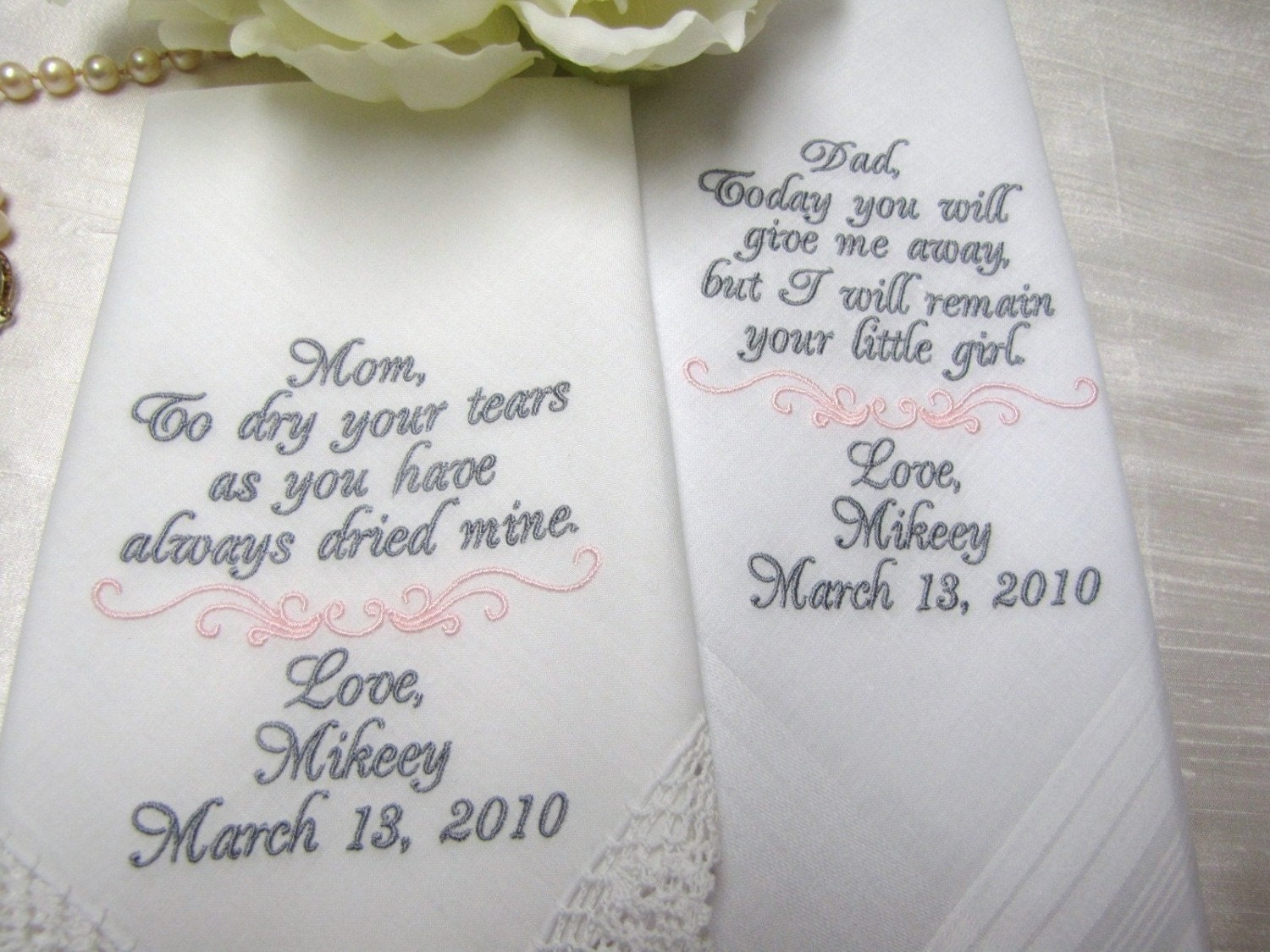 Custom Bridal Wedding Handerchiefs for Mother and Father of the Bride or Groom