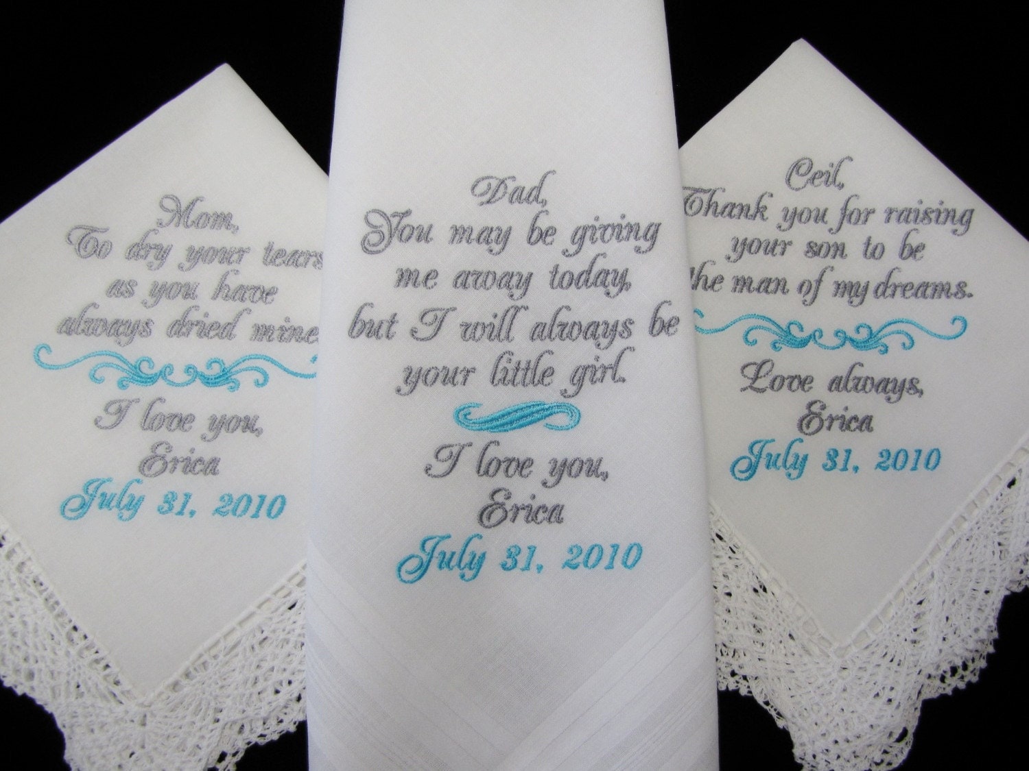 Wedding Handkerchiefs Set of Three Personalized