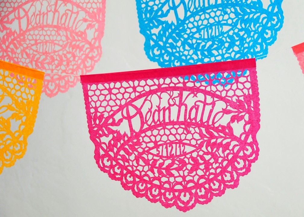 Papel picado wedding garland MI FAMILIA (3 banners) personalized . featured in Destination Weddings magazine