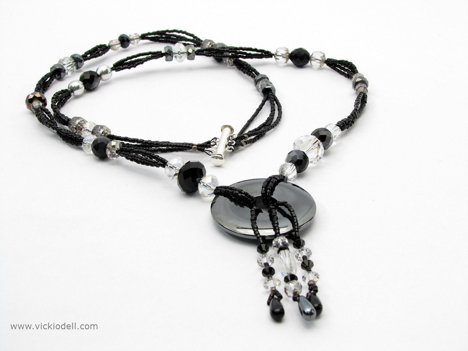 Downton Abbey Inspired Long Crystal & Black Necklace