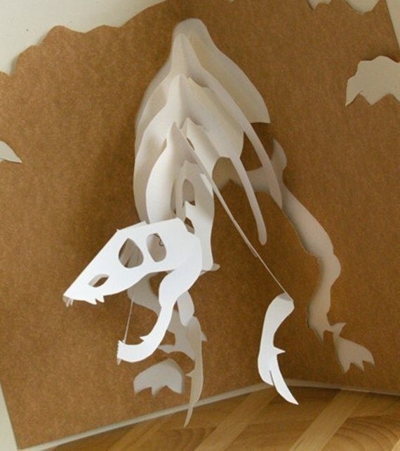 Kirigami Raptor Bobblehead Pop-up Card, Make Yourself